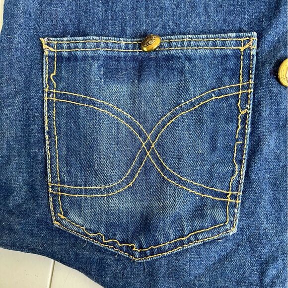 Vintage Handmade Blue Denim Western Two Button Vest Stripe Contrast Women Medium - Picture 8 of 12